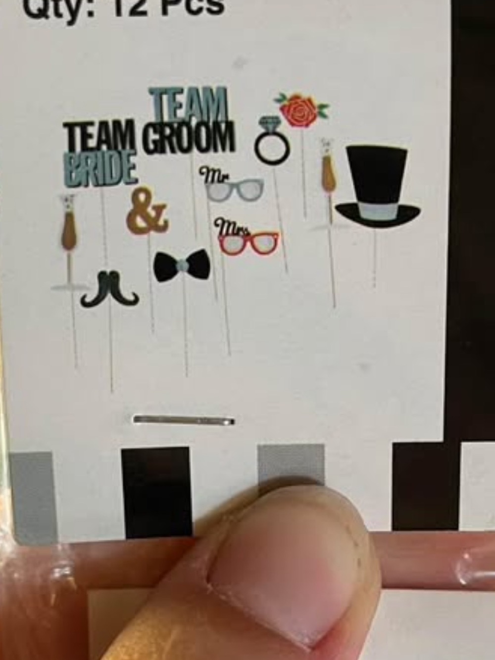 (2 packs) Party Photo Props Set - Bride & Groom Themed (Black, Blue, Gold)